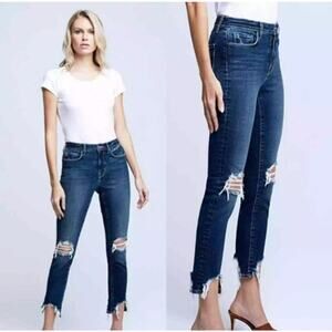 L'AGENCE Highline Distressed Skinny Jeans Size 24 High Rise Stretch Raw Hem Boho